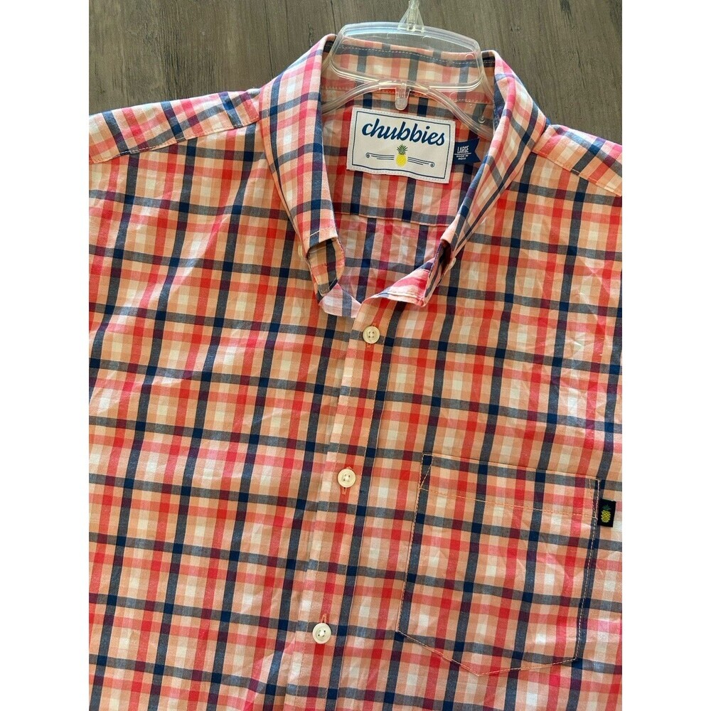Chubbies Button Shirt Mens Large Long Sleeve Plaid Cotton Blend Stretch Casual